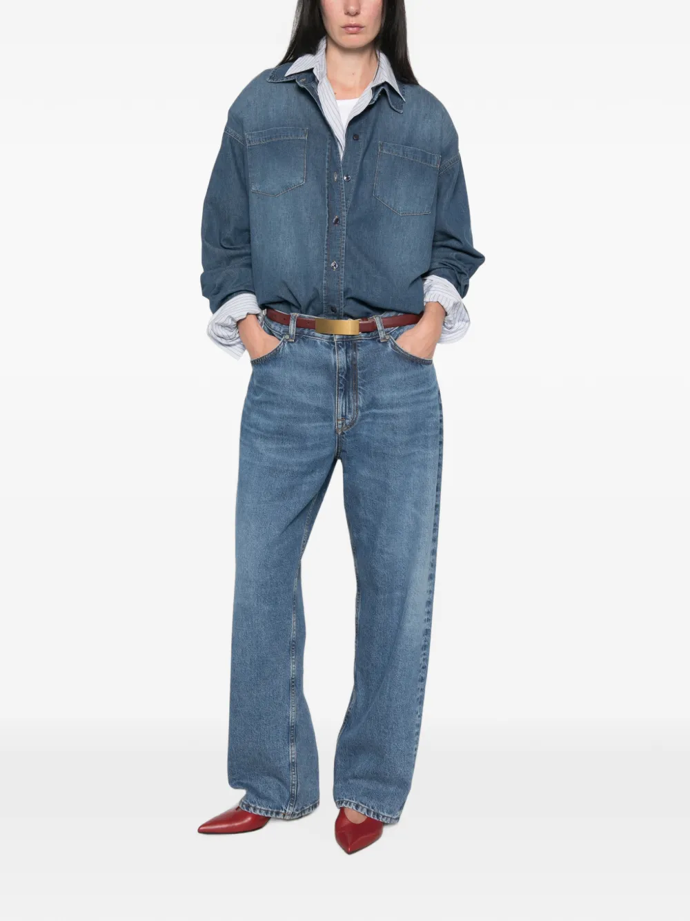 The Frankie Shop Deira denim blouse met opgestikte zak Blauw