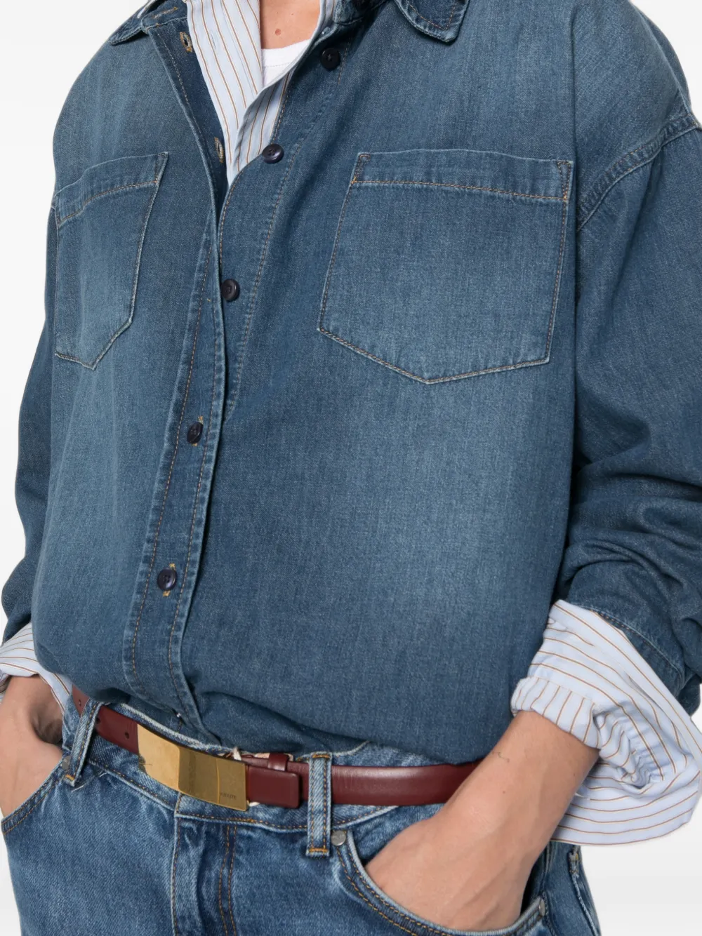 The Frankie Shop Deira denim blouse met opgestikte zak Blauw