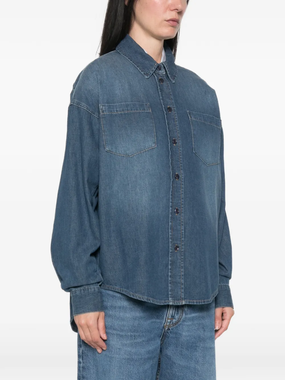 The Frankie Shop Deira denim blouse met opgestikte zak Blauw
