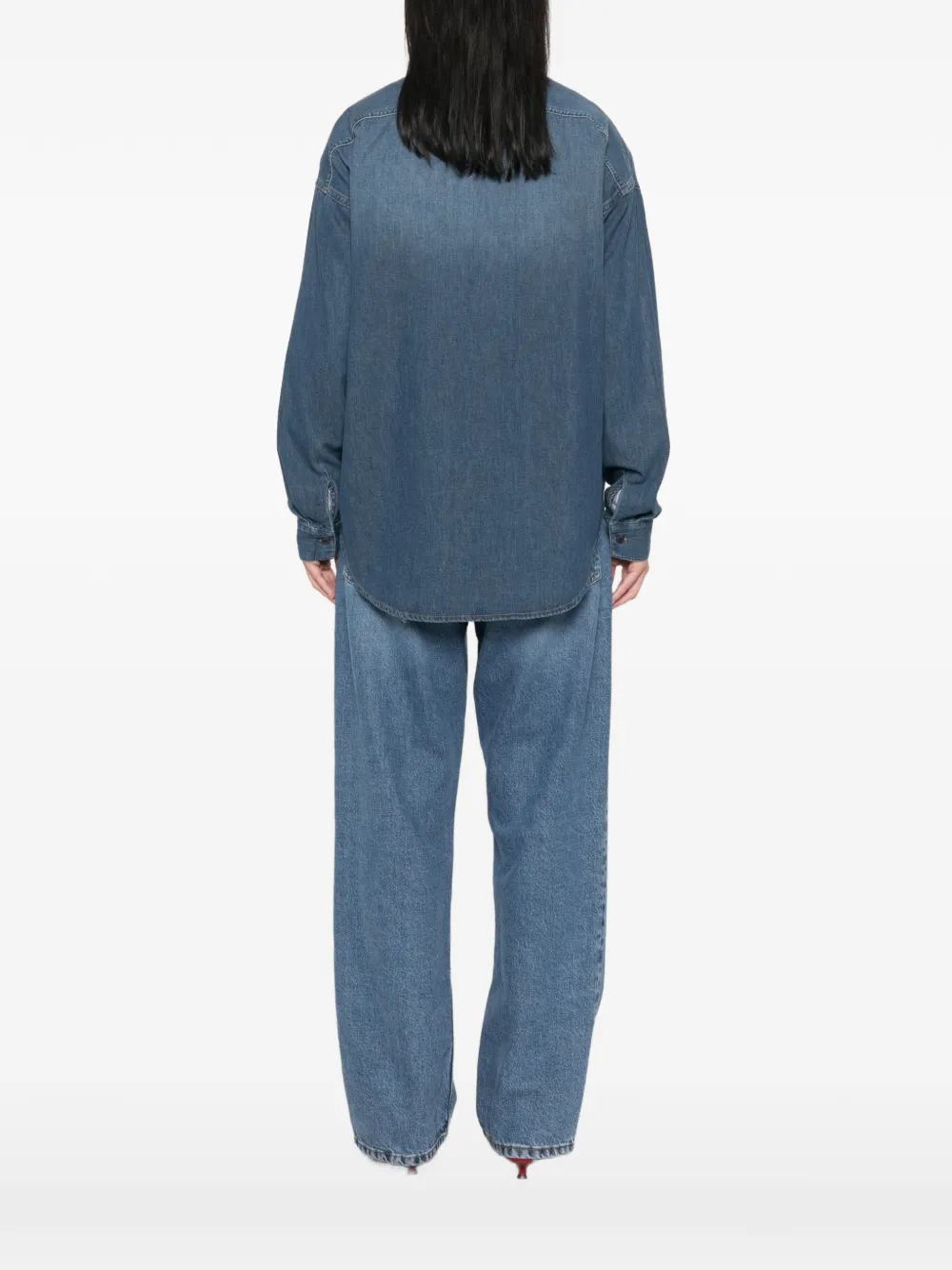 The Frankie Shop Deira denim blouse met opgestikte zak Blauw