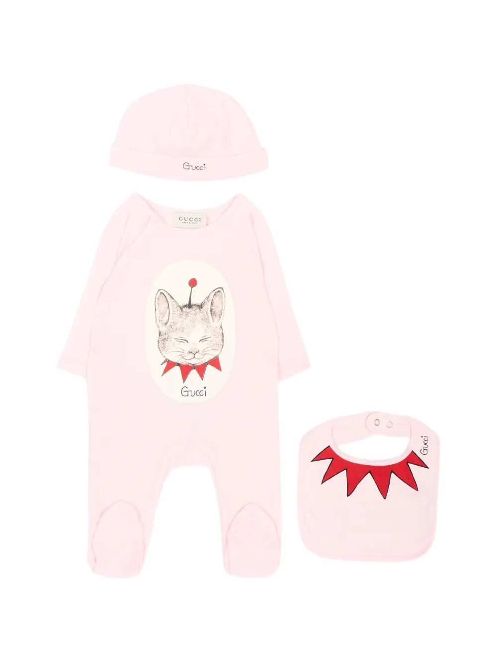 Gucci Kids cat-print cotton babygrow set - Rosa