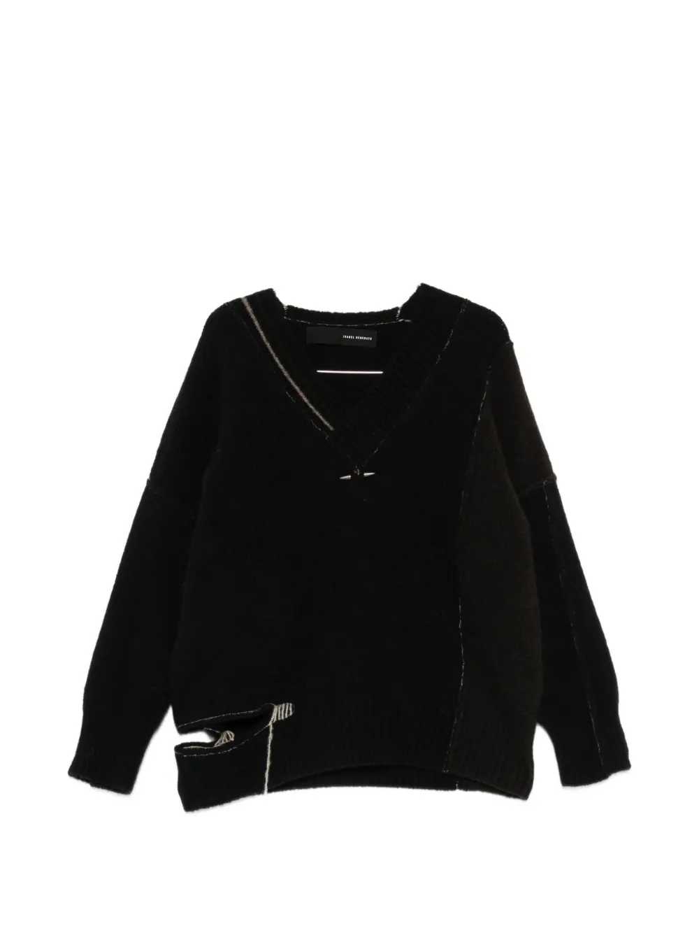 Isabel Benenato distressed V-neck sweater - Nero