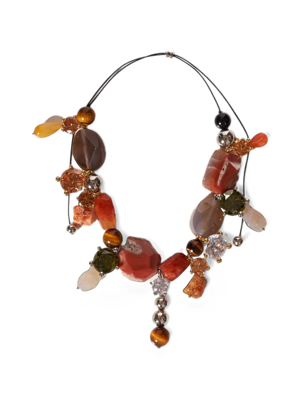 Panconesi Ascolto stone-embellished necklace - women - 18kt Gold Plated Brass/Rhodium Plated Brass/Agate/Tiger eye/Natural Rock Crystal/Nylon - OS -