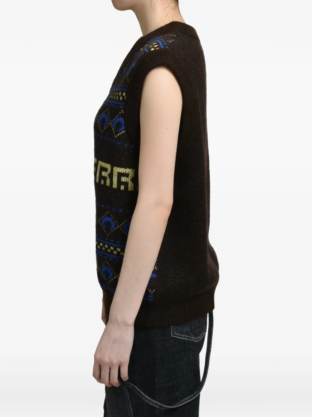 Marine Serre jacquard-knit V-neck vest Zwart