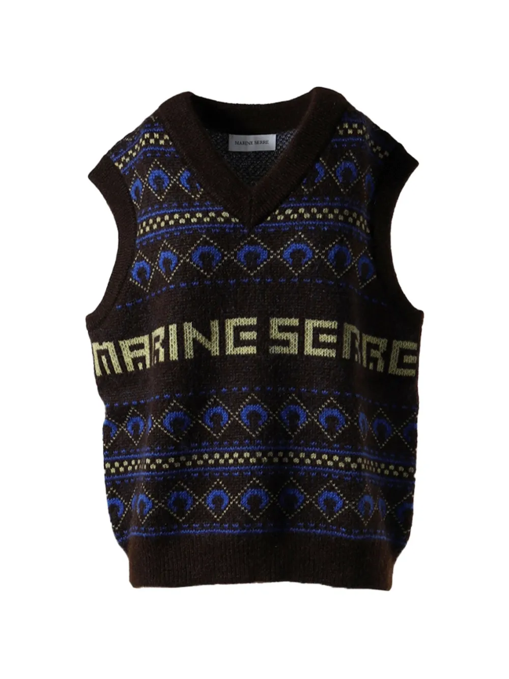 Marine Serre jacquard-knit V-neck vest - Nero