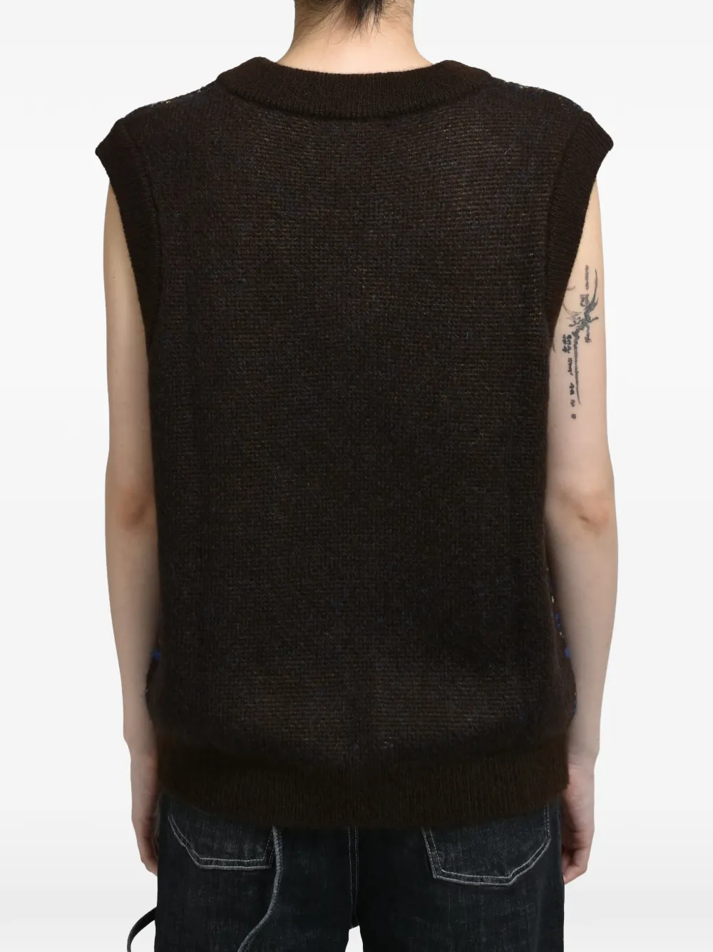 Marine Serre jacquard-knit V-neck vest Zwart