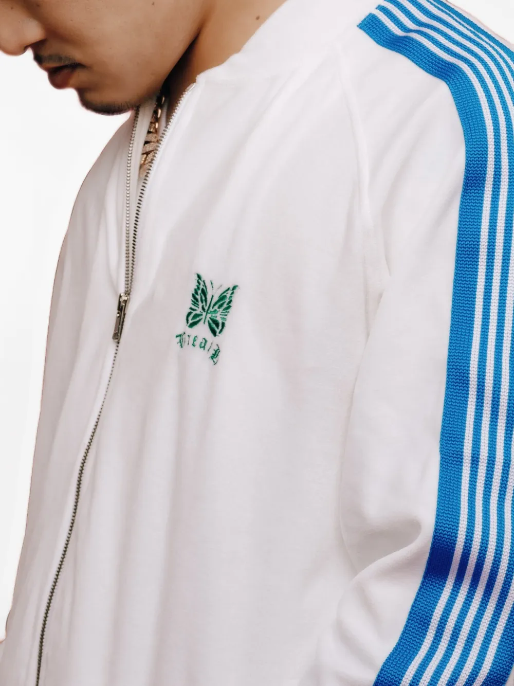 BREATH × Needles fluwelen trainingsjack met streepdetail Wit
