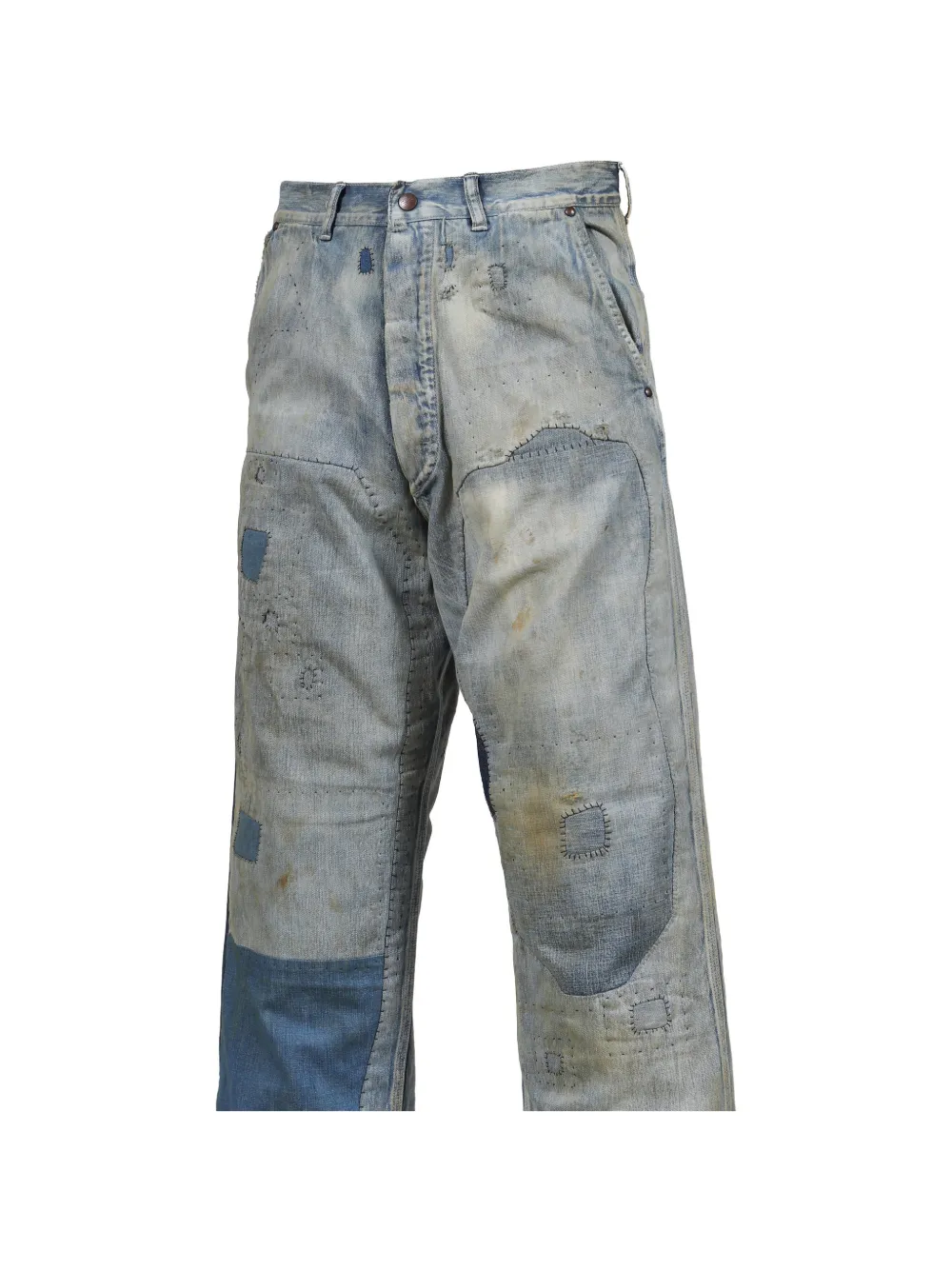 SAINT MXXXXXX Gerafelde jeans met patchwork en wijde pijpen Blauw