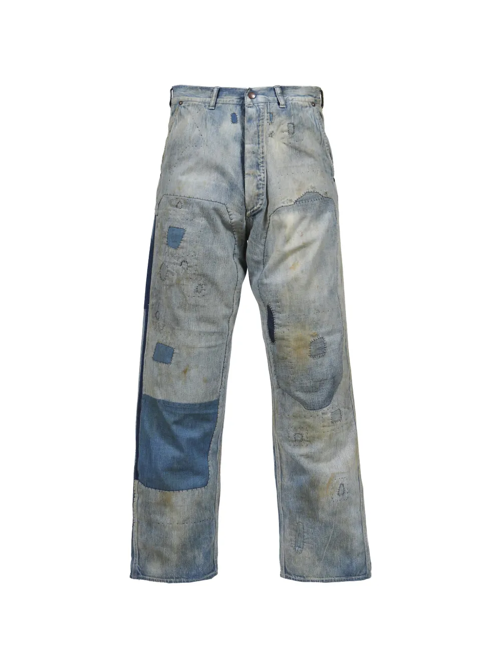 SAINT MXXXXXX patchwork distressed wide-leg jeans - Blu