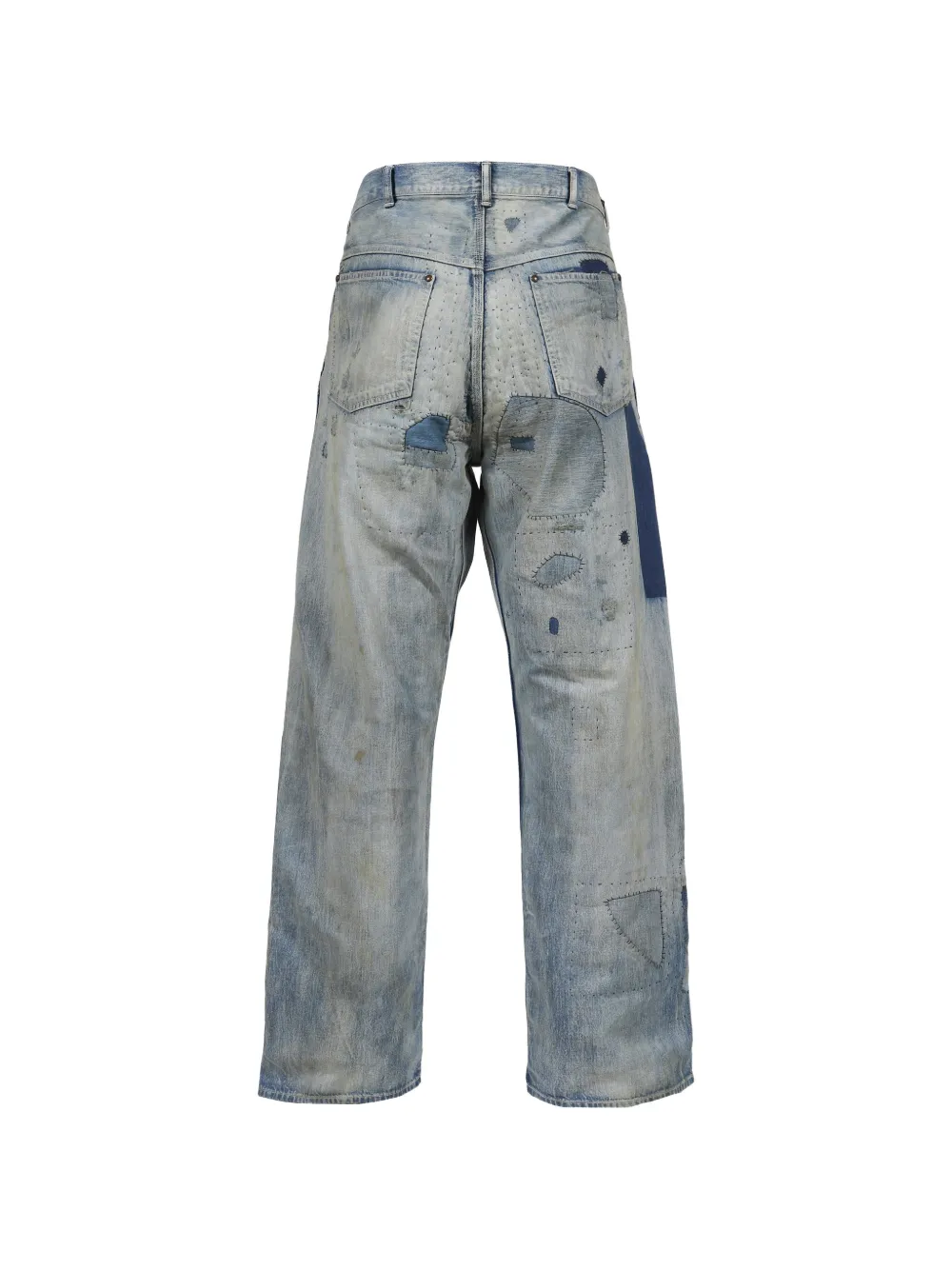SAINT MXXXXXX Gerafelde jeans met patchwork en wijde pijpen Blauw