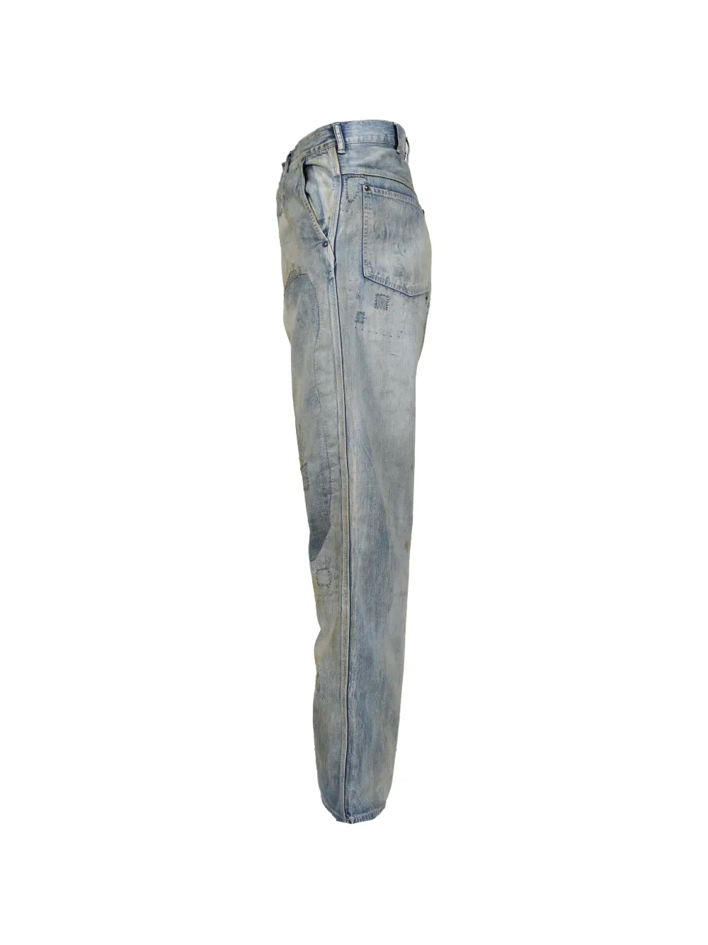 SAINT MXXXXXX Gerafelde jeans met patchwork en wijde pijpen Blauw