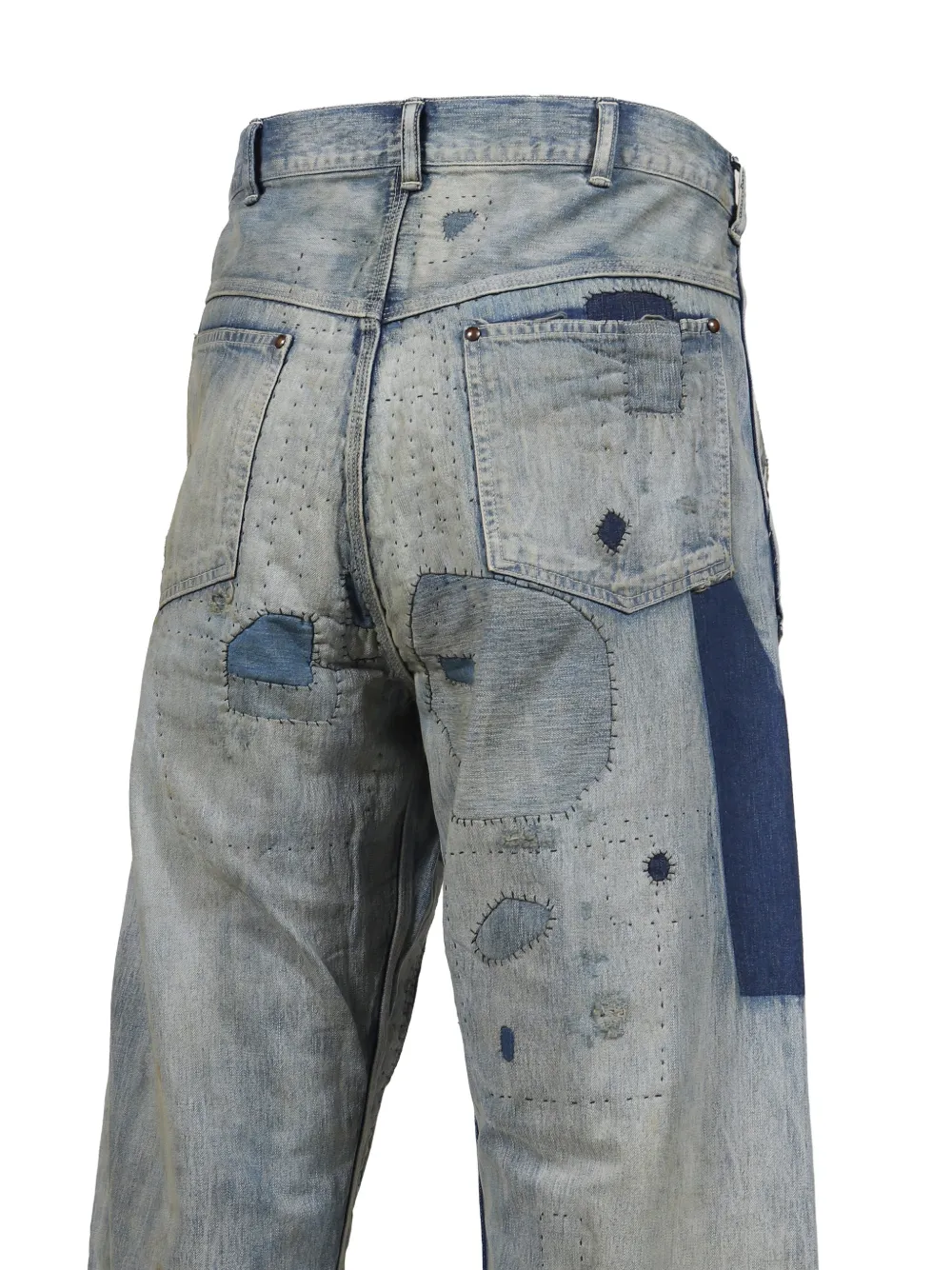 SAINT MXXXXXX Gerafelde jeans met patchwork en wijde pijpen Blauw