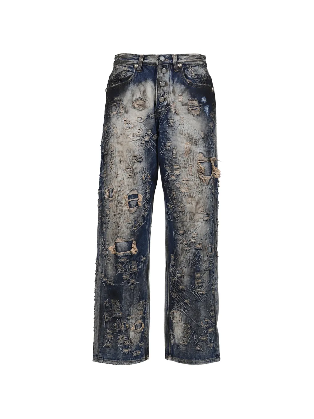 THUG CLUB distressed-finish patchwork jeans - Blu