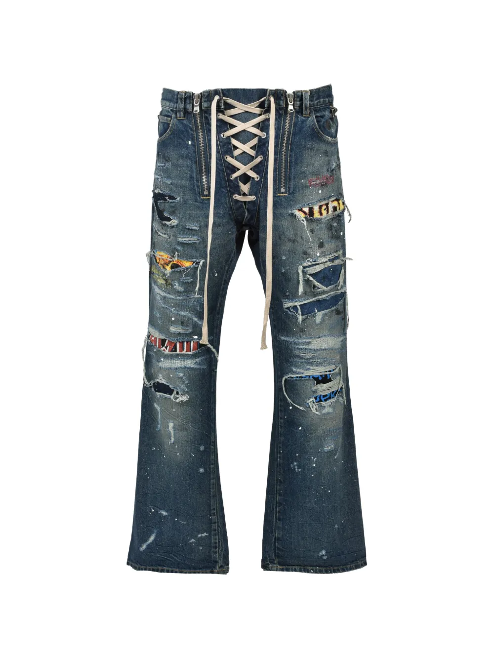JUN/NAKAYAMA x OVERDESIGN distressed lace-up jeans - Blu