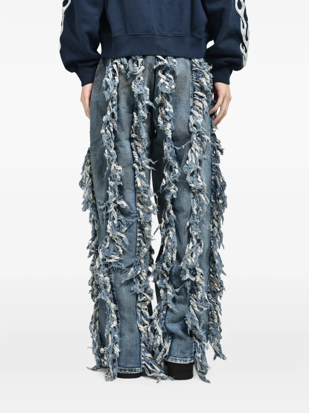 THUG CLUB Angels jeans met franje en oliewassing Blauw