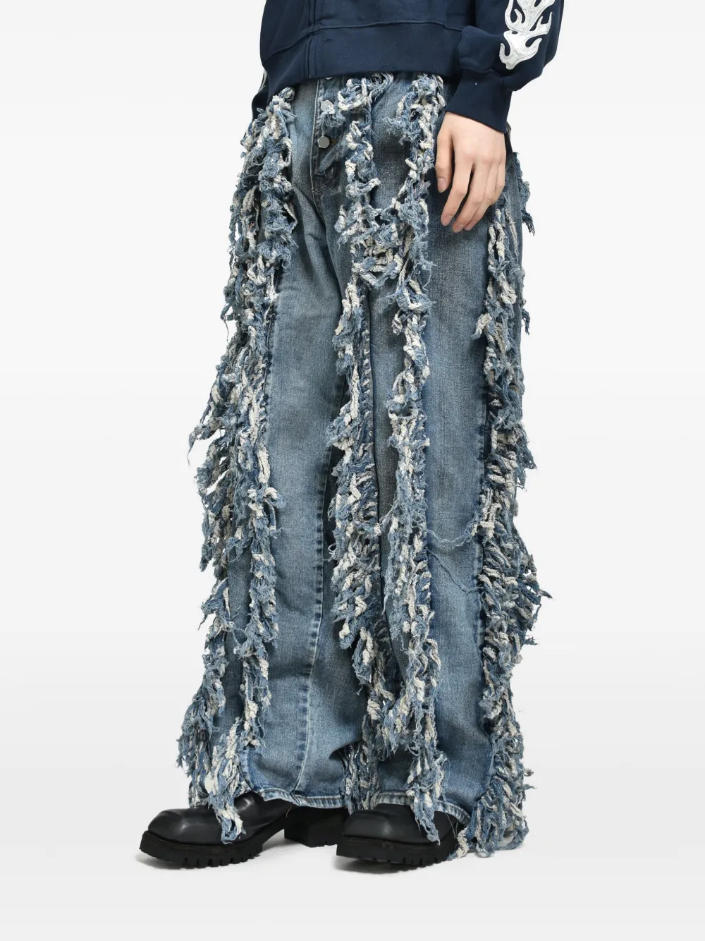 THUG CLUB Angels jeans met franje en oliewassing Blauw
