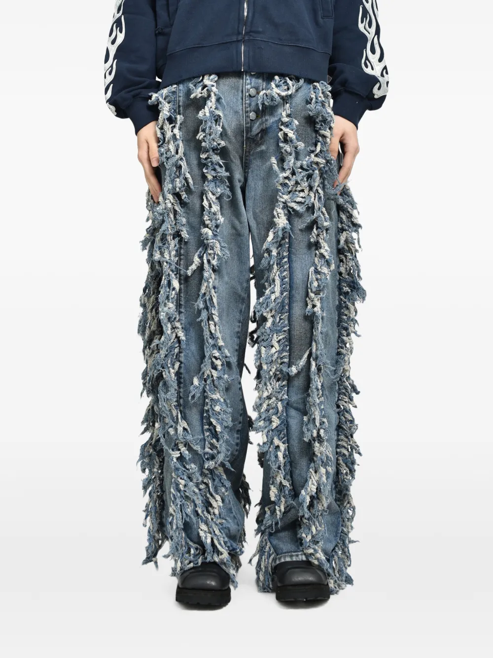 THUG CLUB Angels jeans met franje en oliewassing Blauw