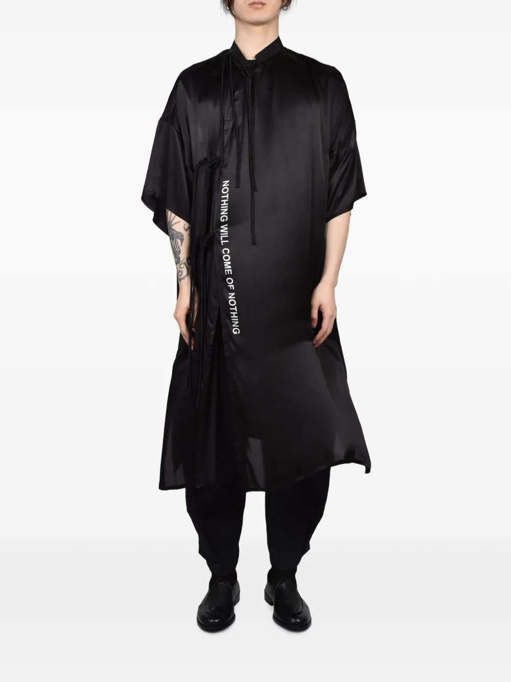Yohji Yamamoto Overhemd met franje en slogan-print Zwart