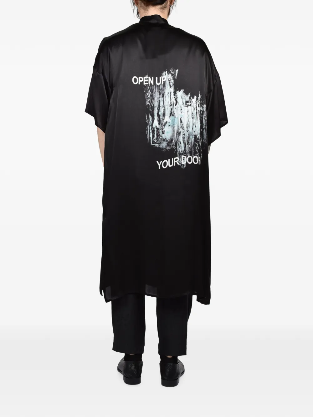 Yohji Yamamoto Overhemd met franje en slogan-print Zwart