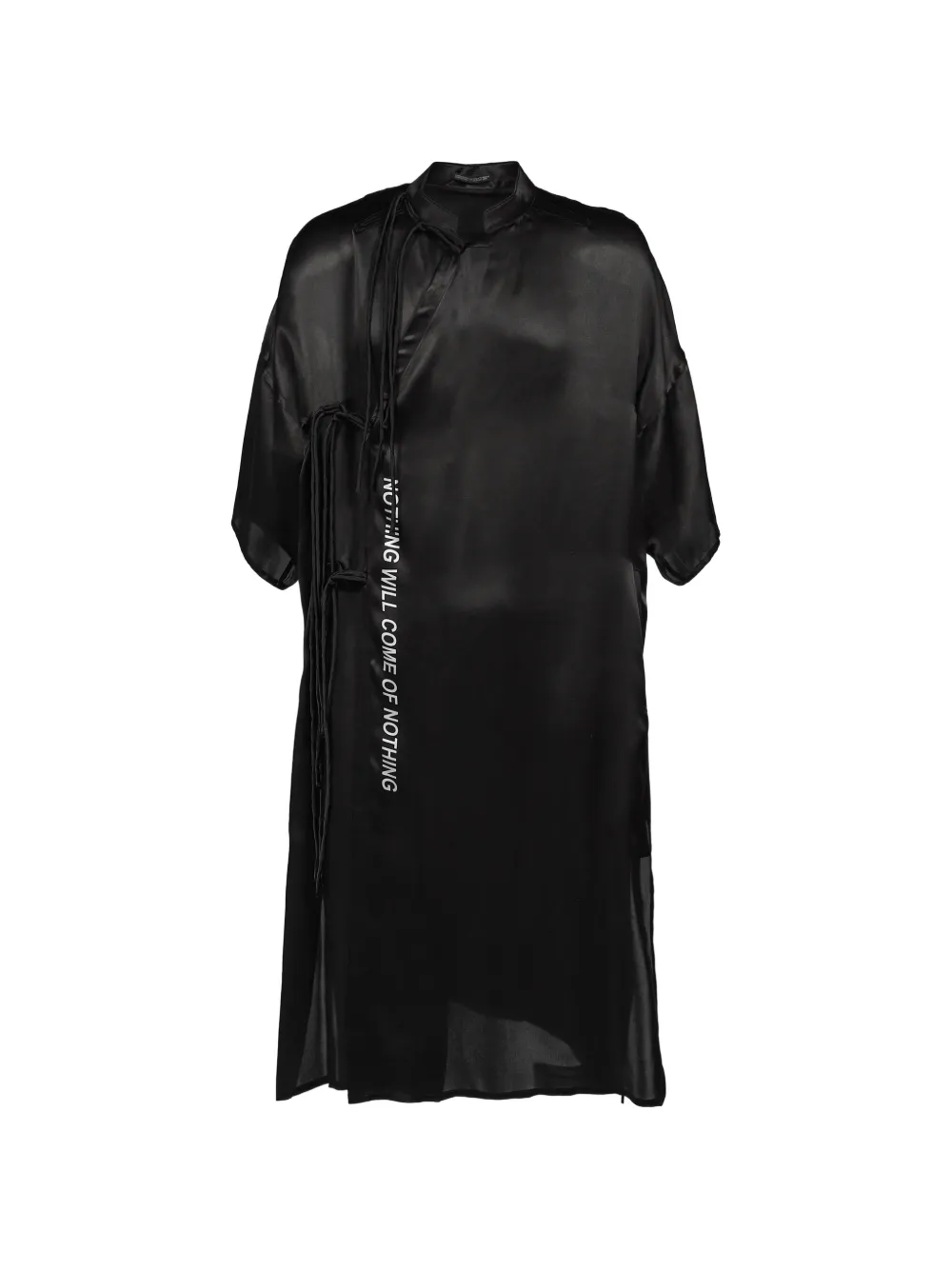Yohji Yamamoto fringe-detail slogan-print shirt - Nero
