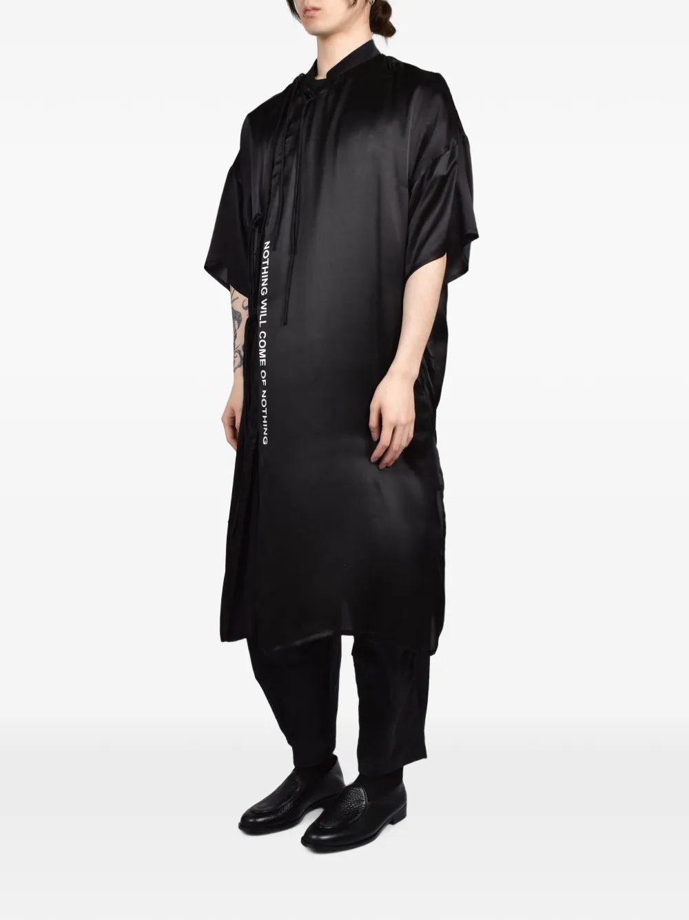 Yohji Yamamoto Overhemd met franje en slogan-print Zwart