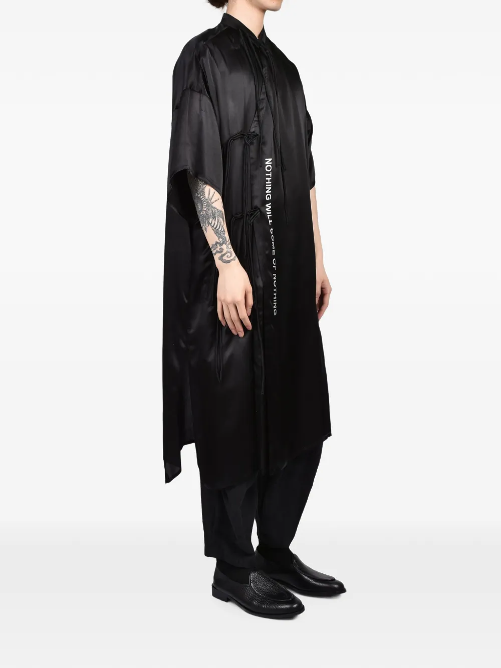 Yohji Yamamoto Overhemd met franje en slogan-print Zwart