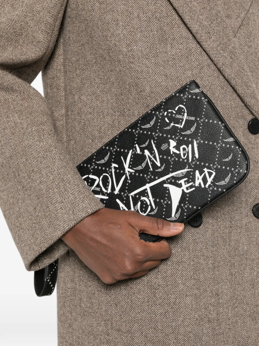 Zadig&Voltaire Clutch van bewerkt leer met tekst Zwart