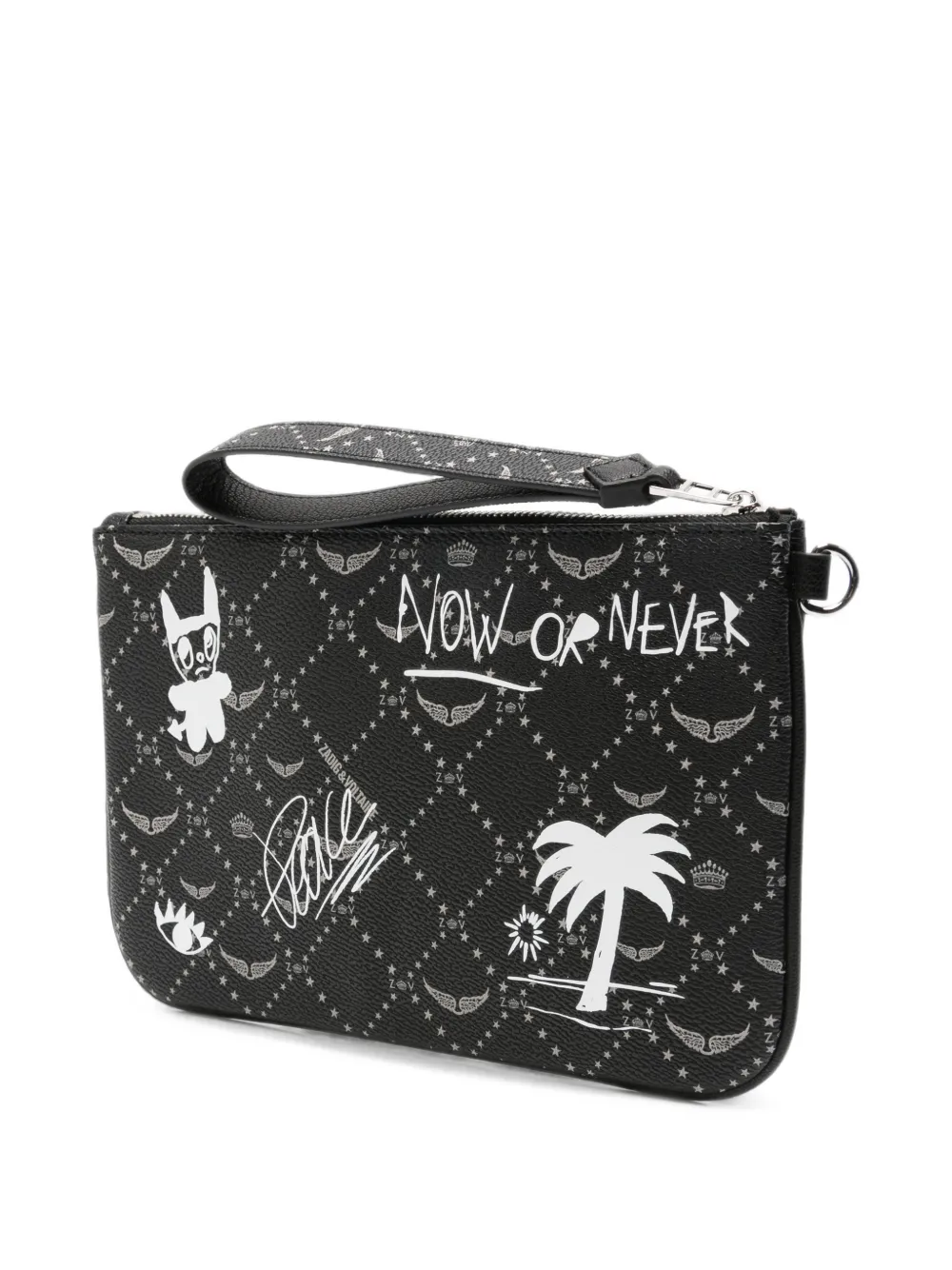 Zadig&Voltaire Clutch van bewerkt leer met tekst Zwart