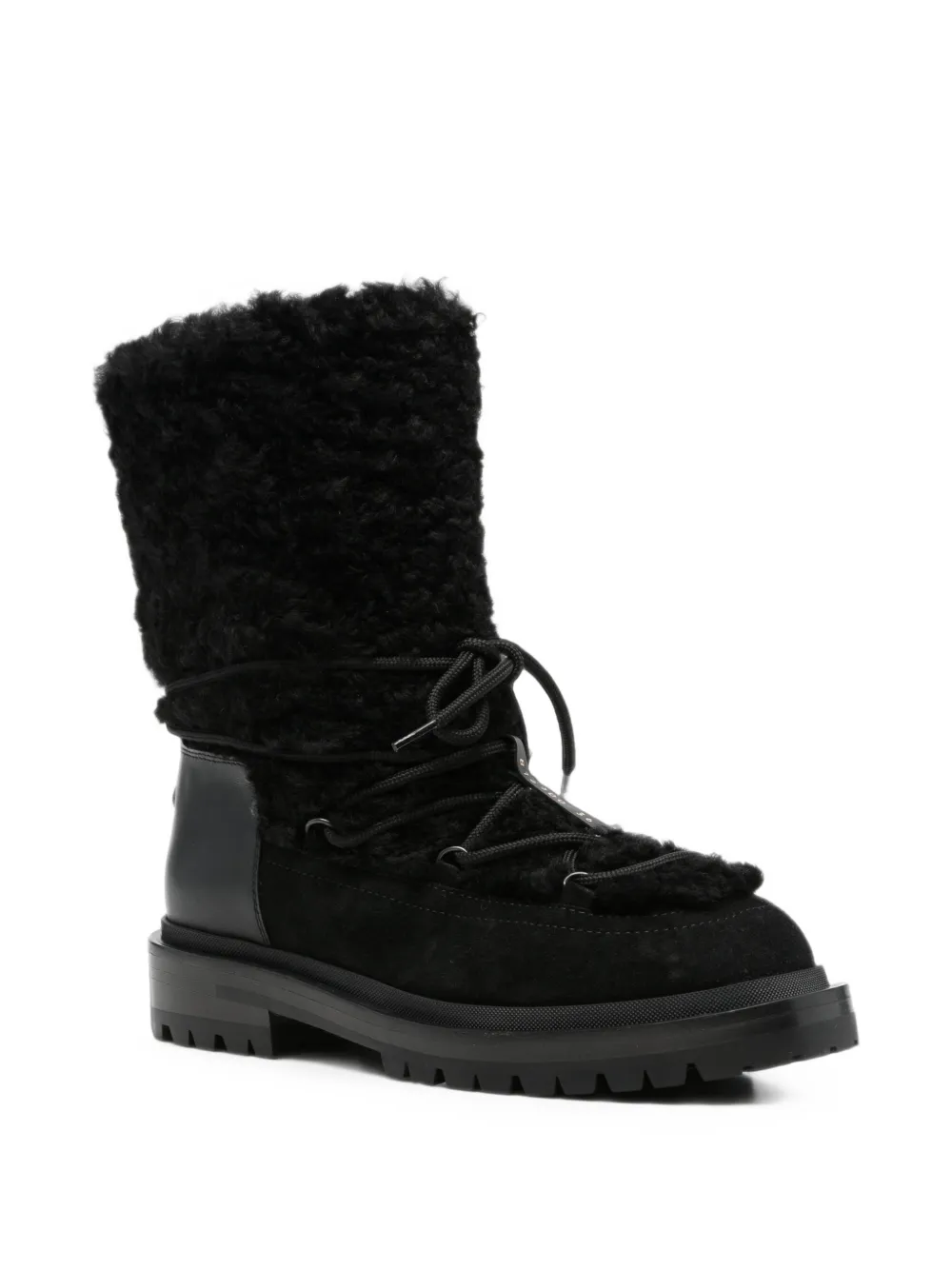 Sergio Rossi shearling-trim lace-up boots Zwart