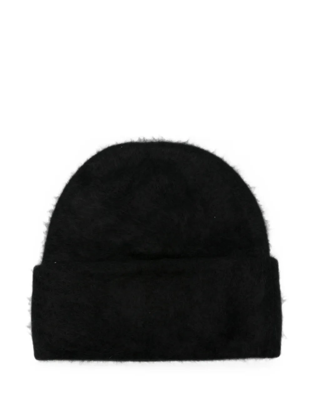 Soft Goat brushed turn-up beanie hat - Nero
