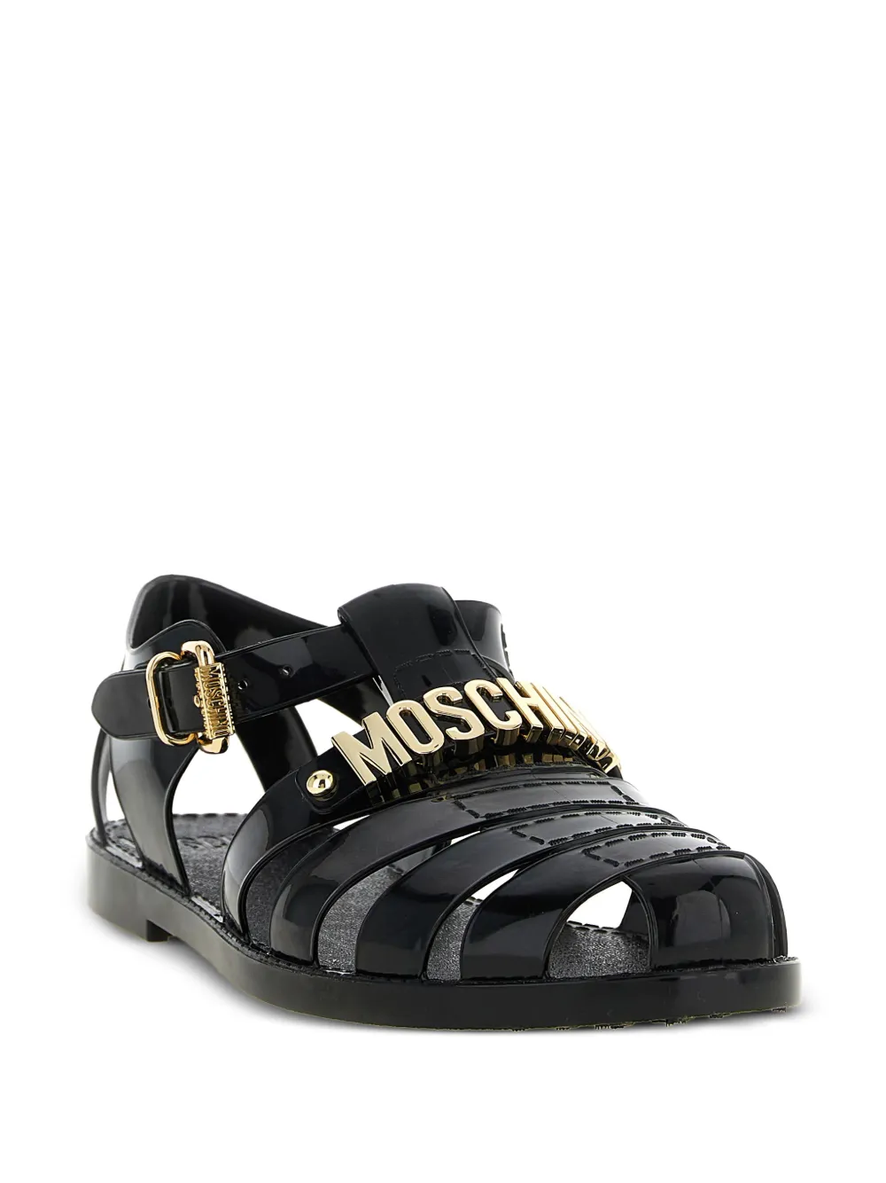Moschino logo-plaque sandals Zwart