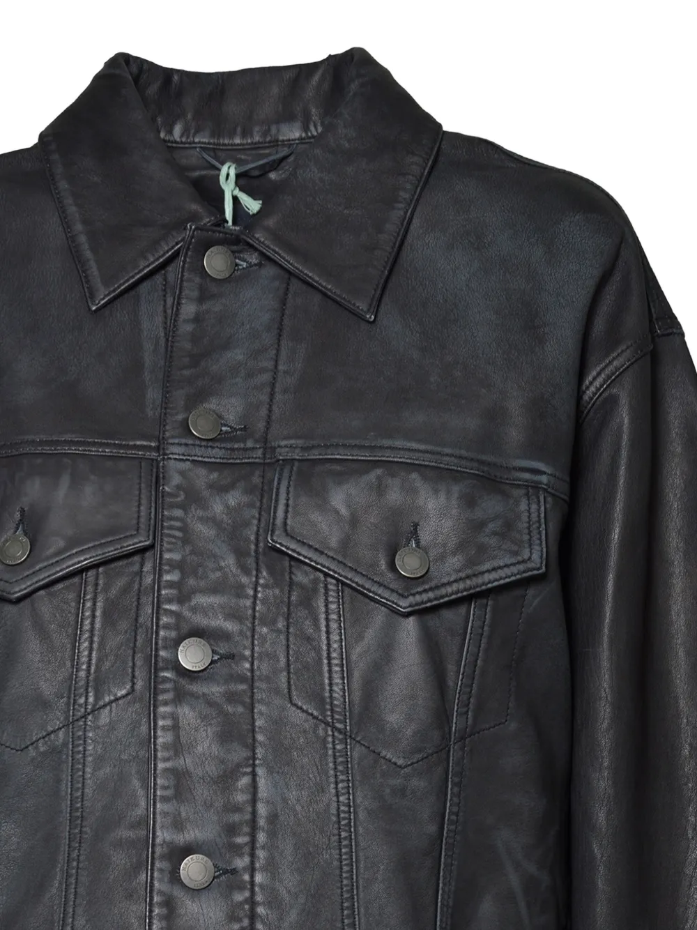 Haikure flap-pocket leather jacket Zwart