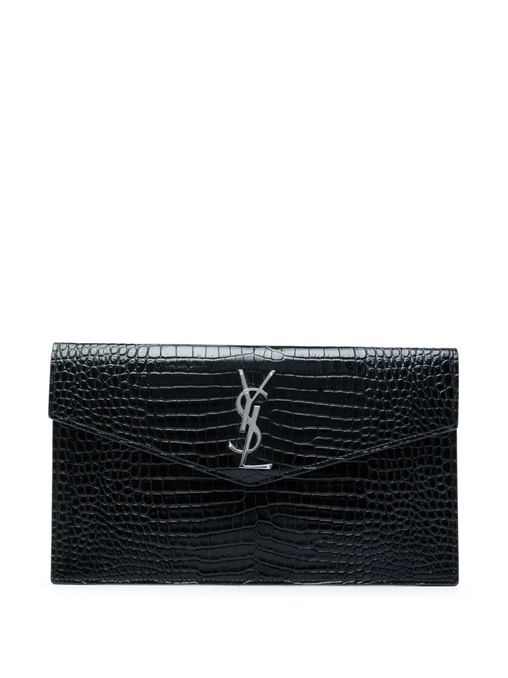 Saint Laurent Pre-Owned 2019 Croc Embossed Leather Uptown Pouch clutch bag - Schwarz
