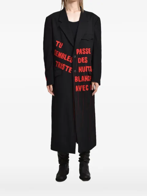 Yohji Yamamoto slogan-print single-breasted coat
