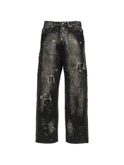 THUG CLUB hard-washed damaged loose-fit jeans