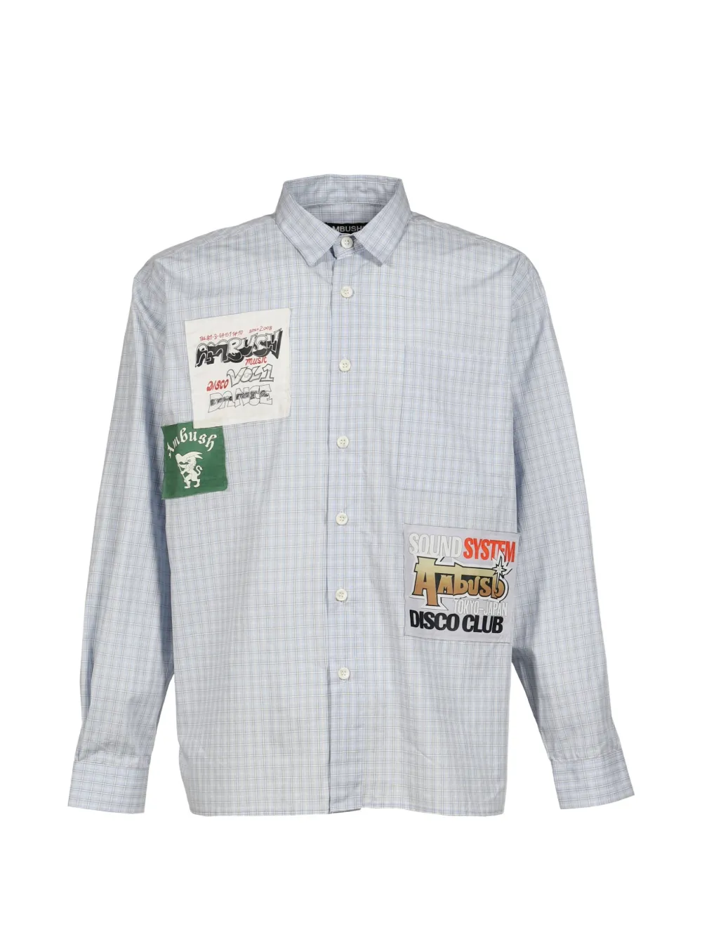 AMBUSH patch-detail checked long-sleeved shirt - Blau