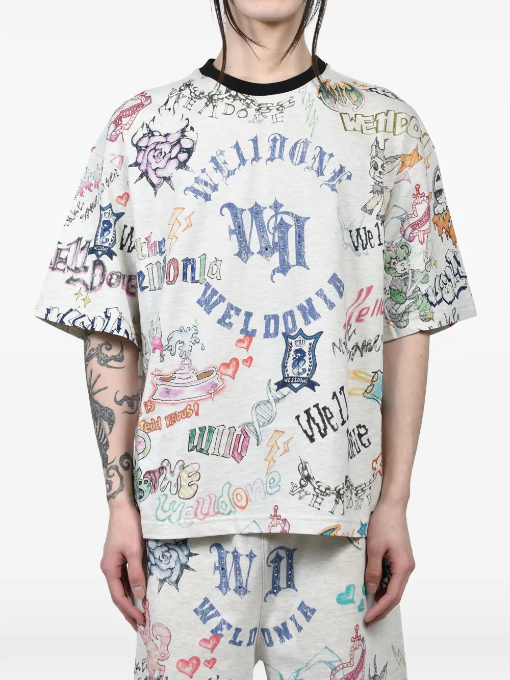 We11done T-shirt met print Grijs