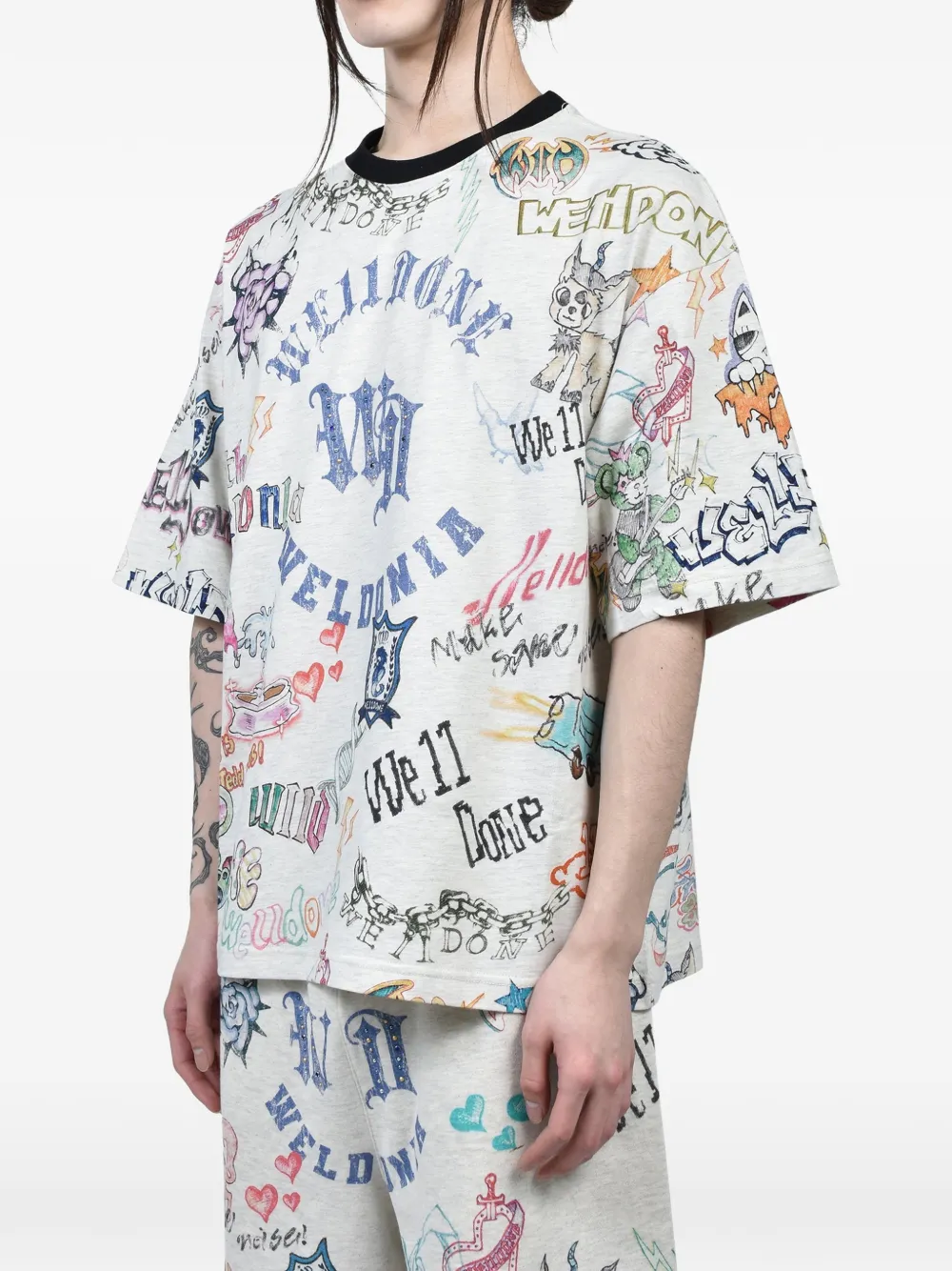 We11done T-shirt met print Grijs