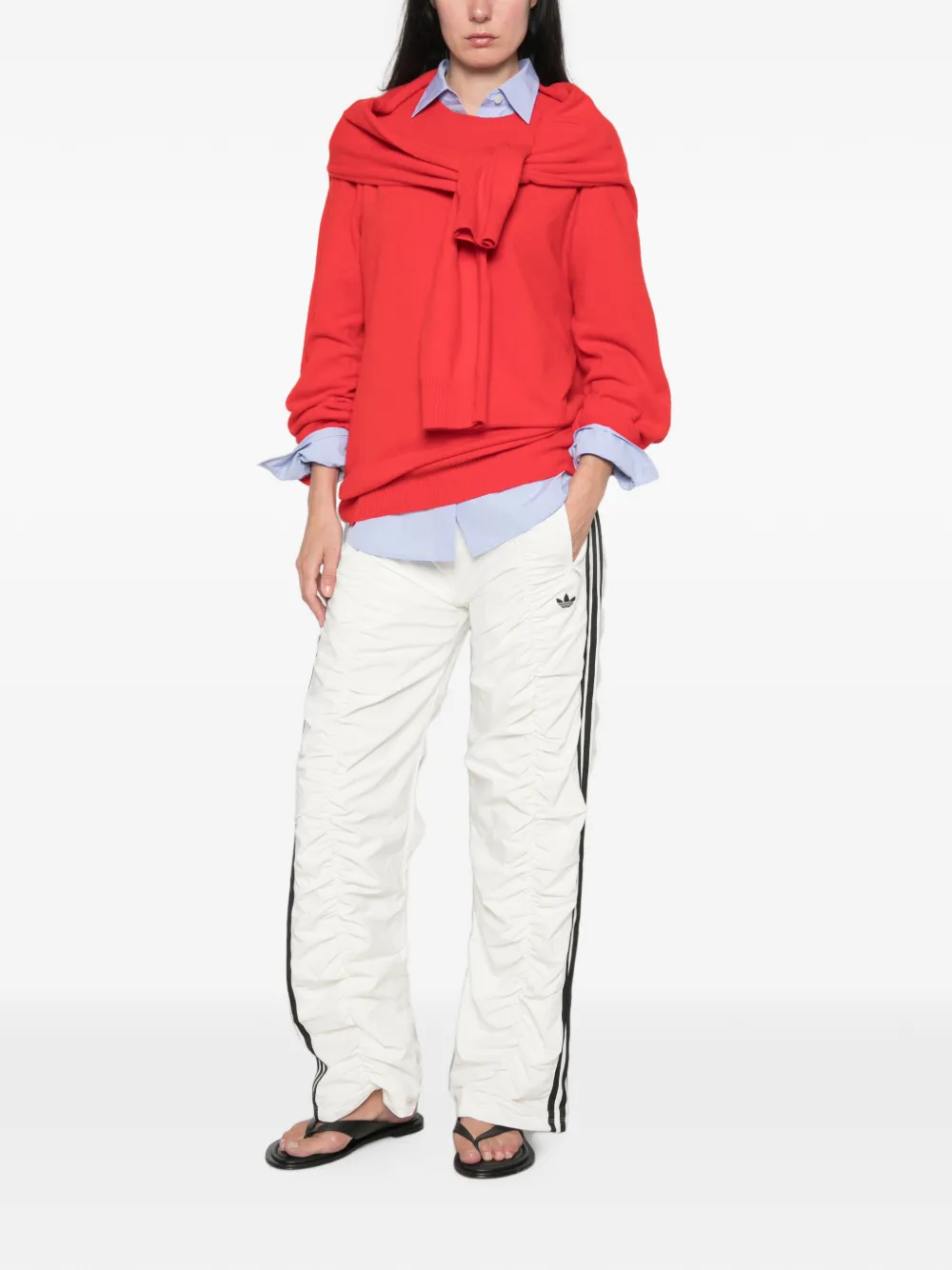 adidas Sporty TP ruched side-stripe track pants Beige