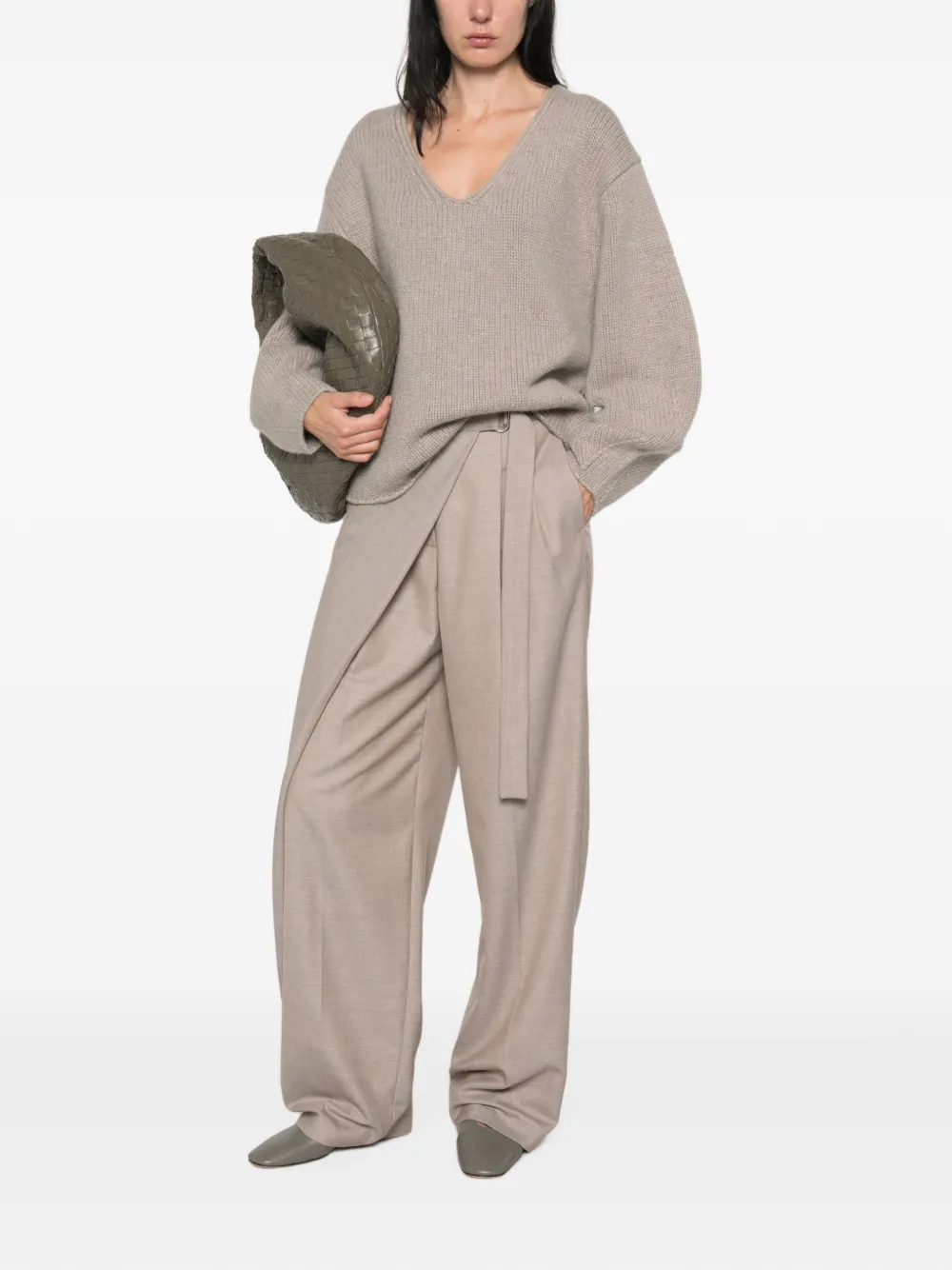 Soft Goat Trui met V-hals Beige