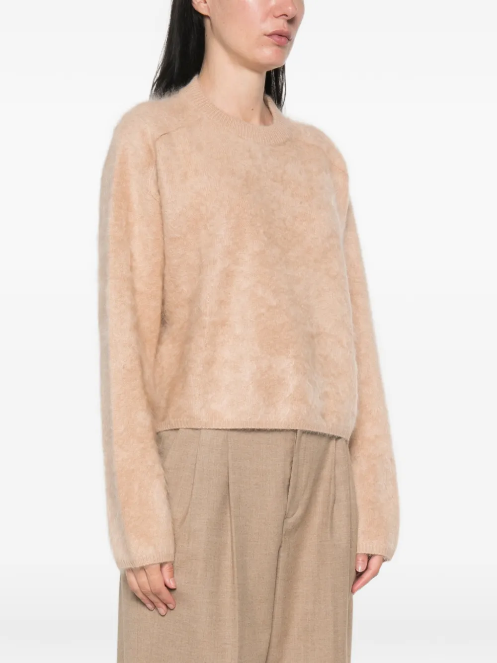 Soft Goat Trui met ronde hals en geborstelde afwerking Beige