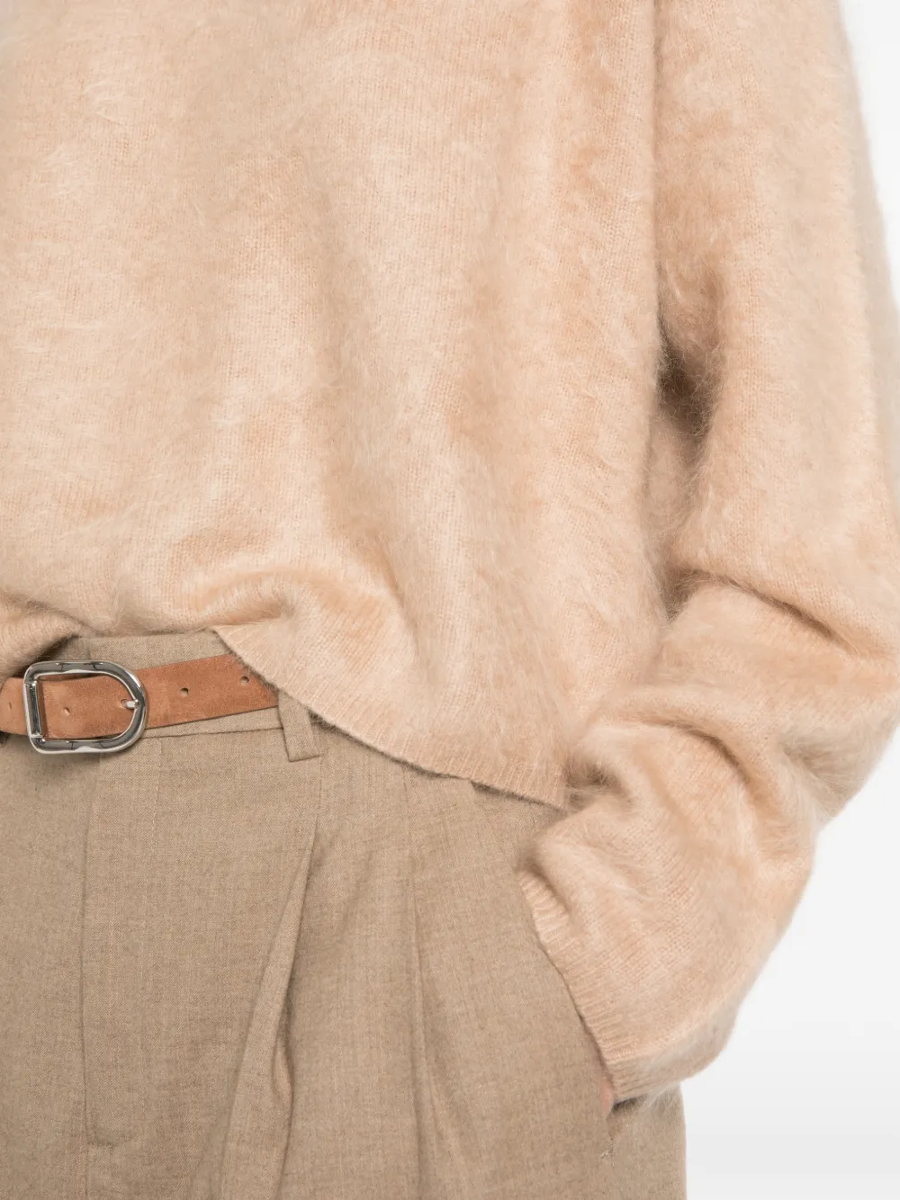 Soft Goat Trui met ronde hals en geborstelde afwerking Beige
