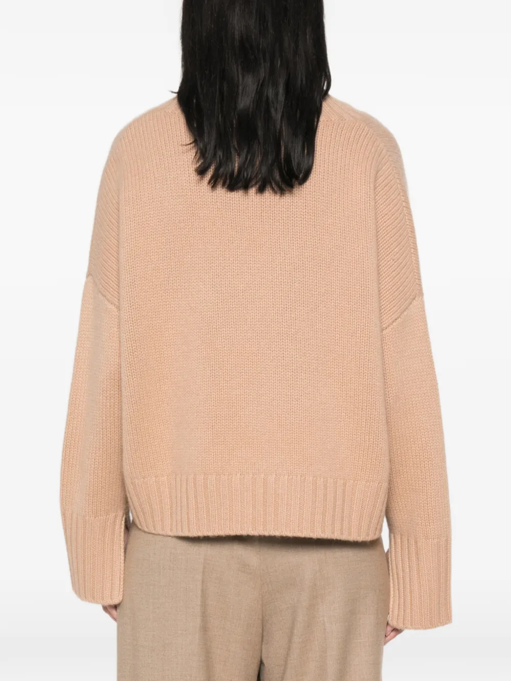 Soft Goat Coltrui met geribbelde zoom Beige