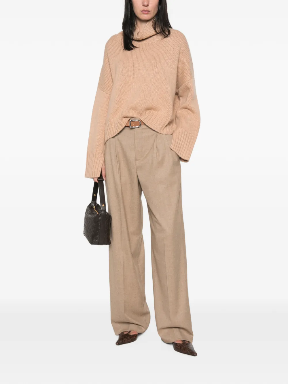 Soft Goat Coltrui met geribbelde zoom Beige