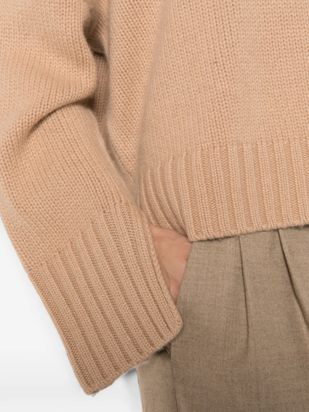 Soft Goat Coltrui met geribbelde zoom Beige