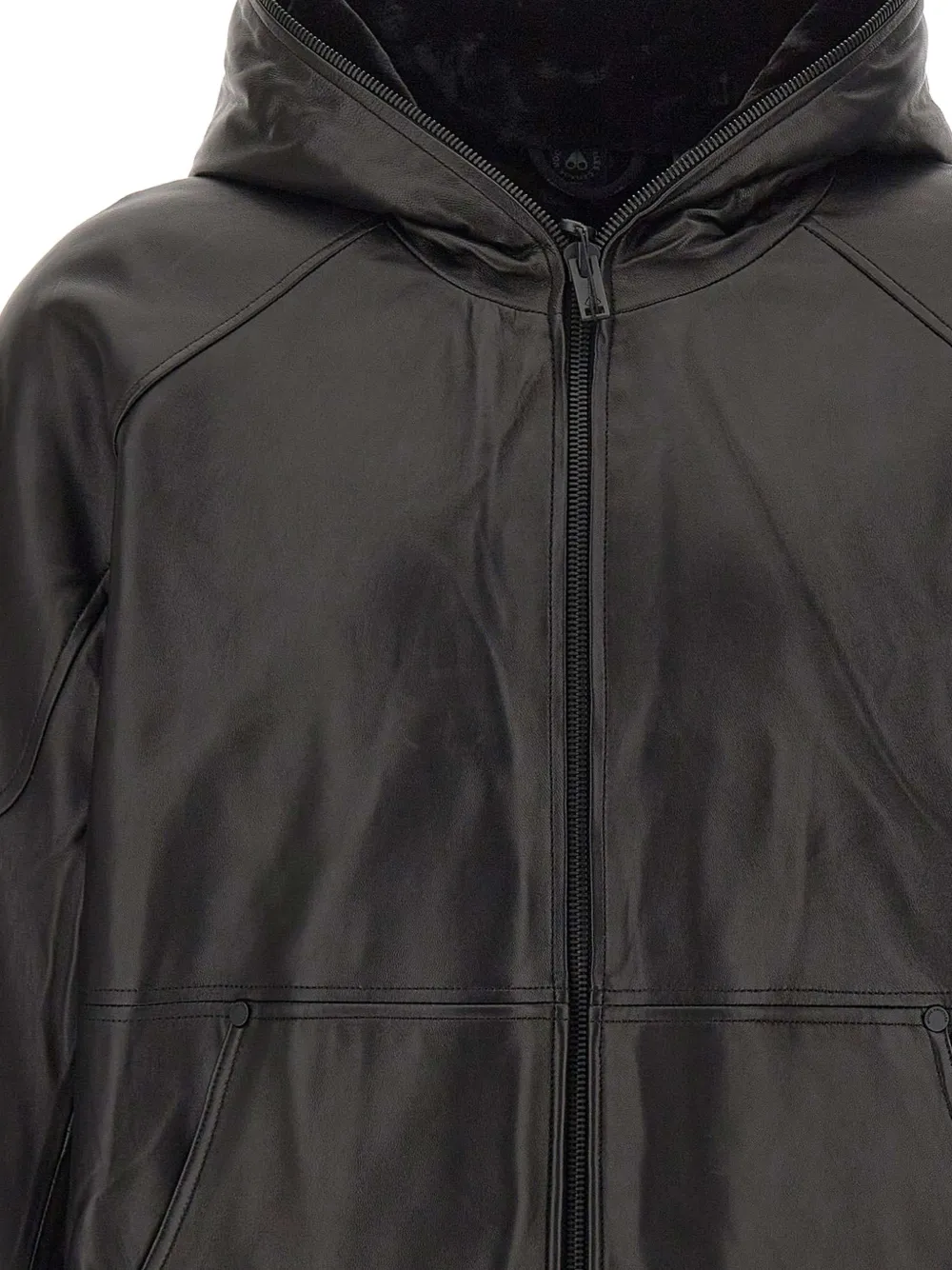 Moose Knuckles Neo leren jack met capuchon Zwart