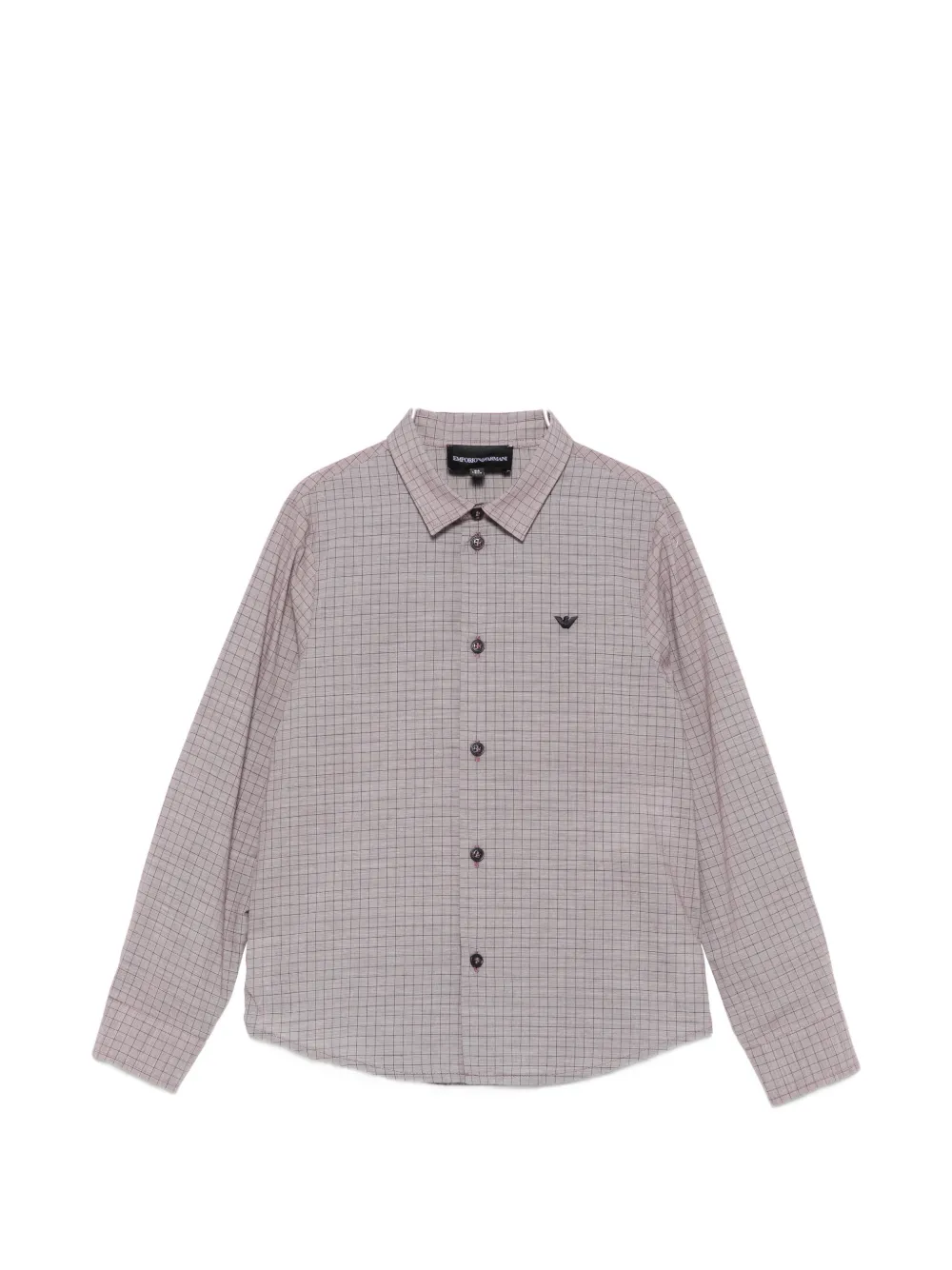 Emporio Armani Kids check-pattern logo-patch shirt - Nude