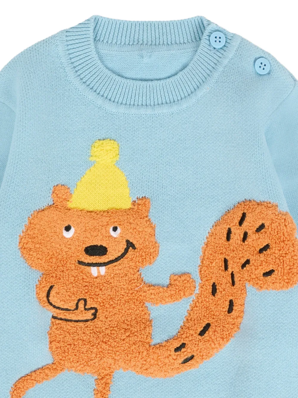 Stella McCartney Kids Trui met knoopsluiting en eekhoorn-intarsiabreiwerk Blauw