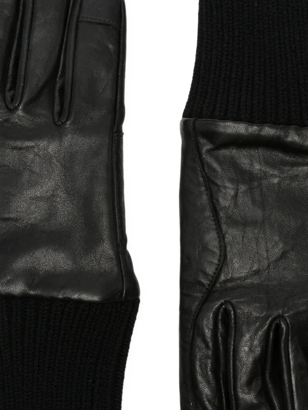 Rick Owens Leren handschoenen met geribbelde manchetten Zwart