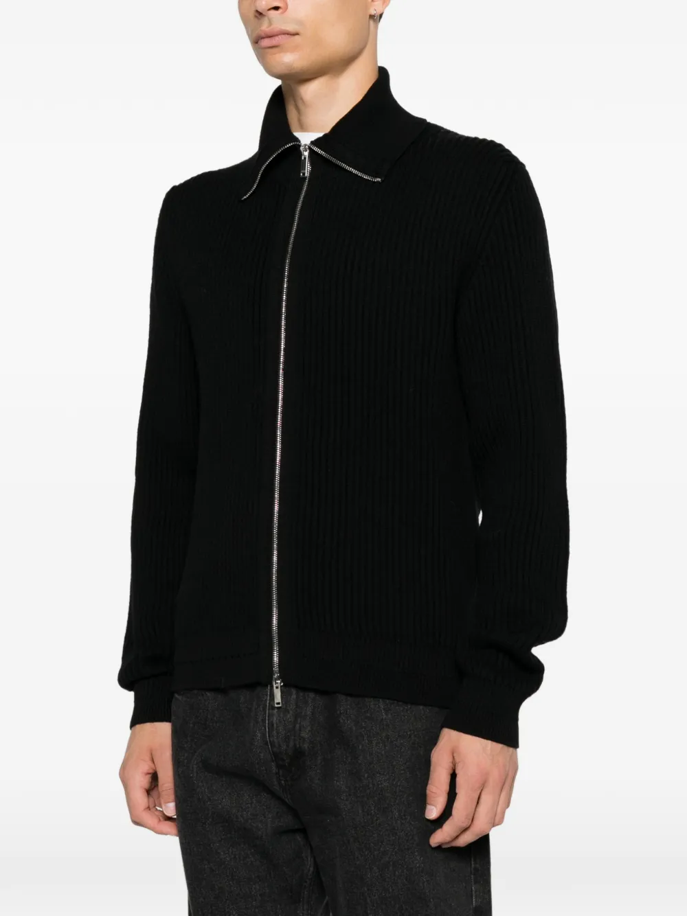 Zanone Ribgebreid vest Zwart
